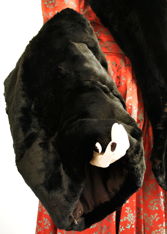 Victorian Vintage Black Fur Stole and Muff
