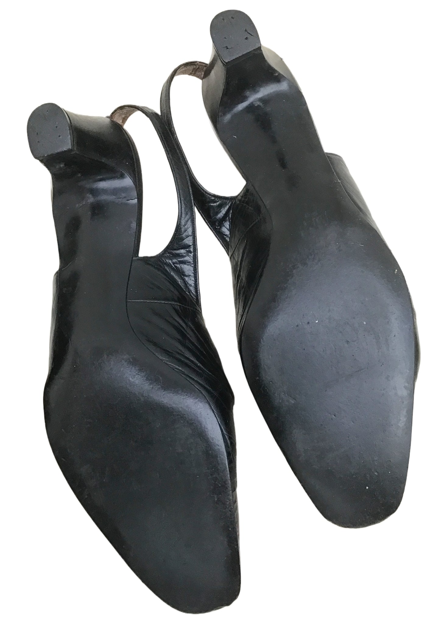 Vintage 60s Black Elliot Slingback Sandals Shoes • size UK7
