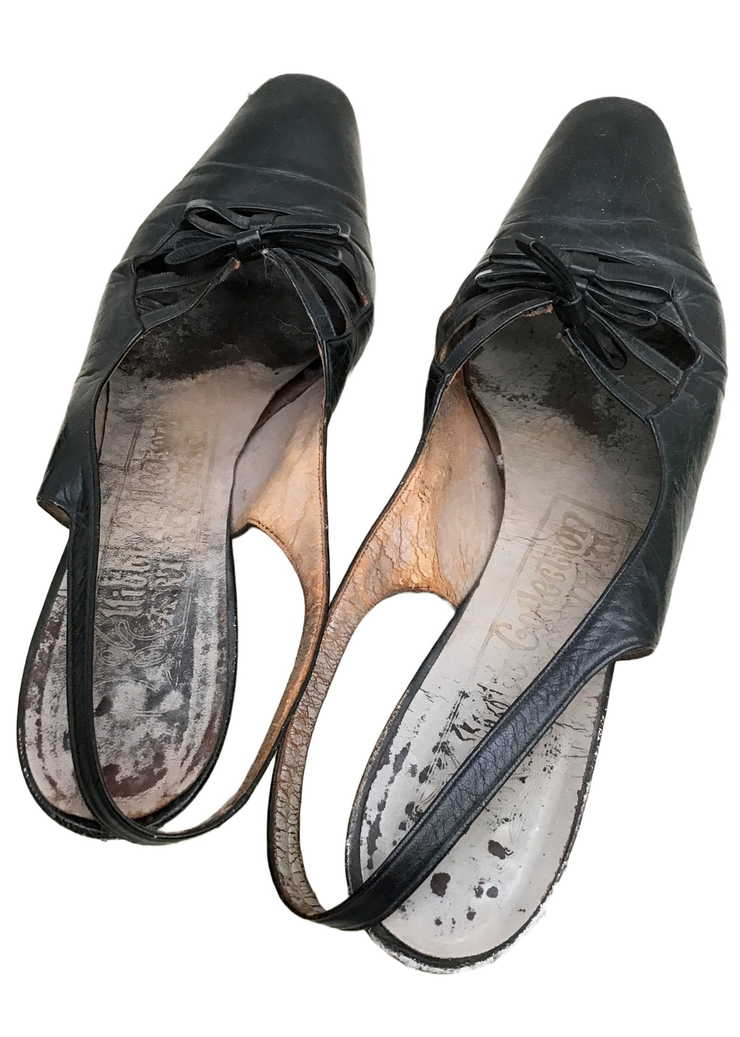 Vintage 60s Black Elliot Slingback Sandals Shoes • size UK7