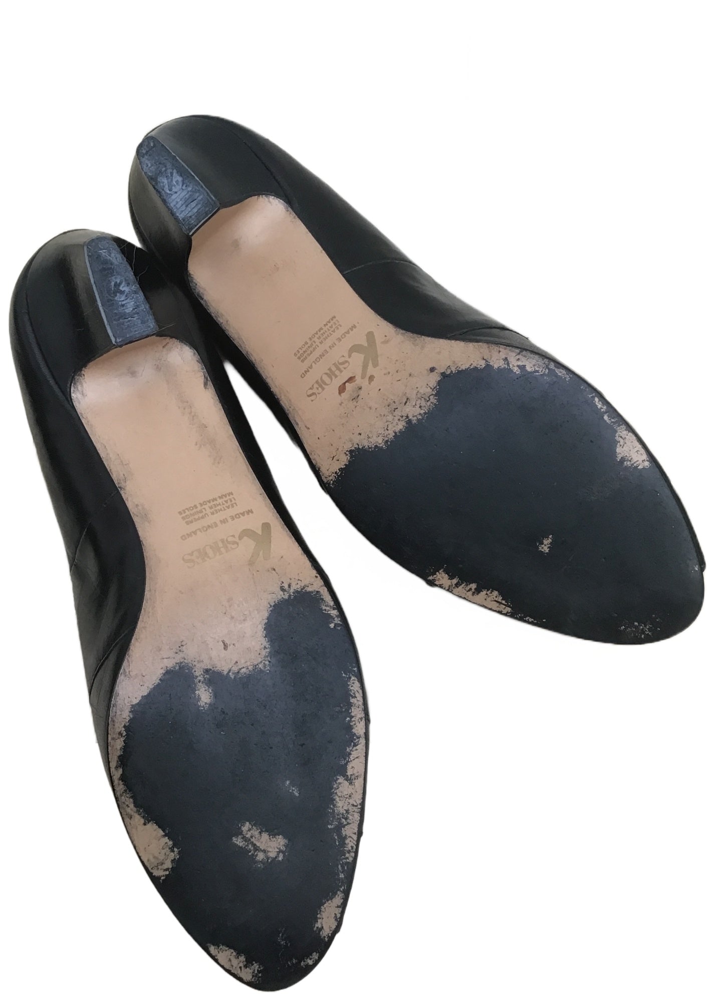 Vintage 80s Black Leather K Peep Toe Pumps Shoes • Clarkes Shoes • size UK7