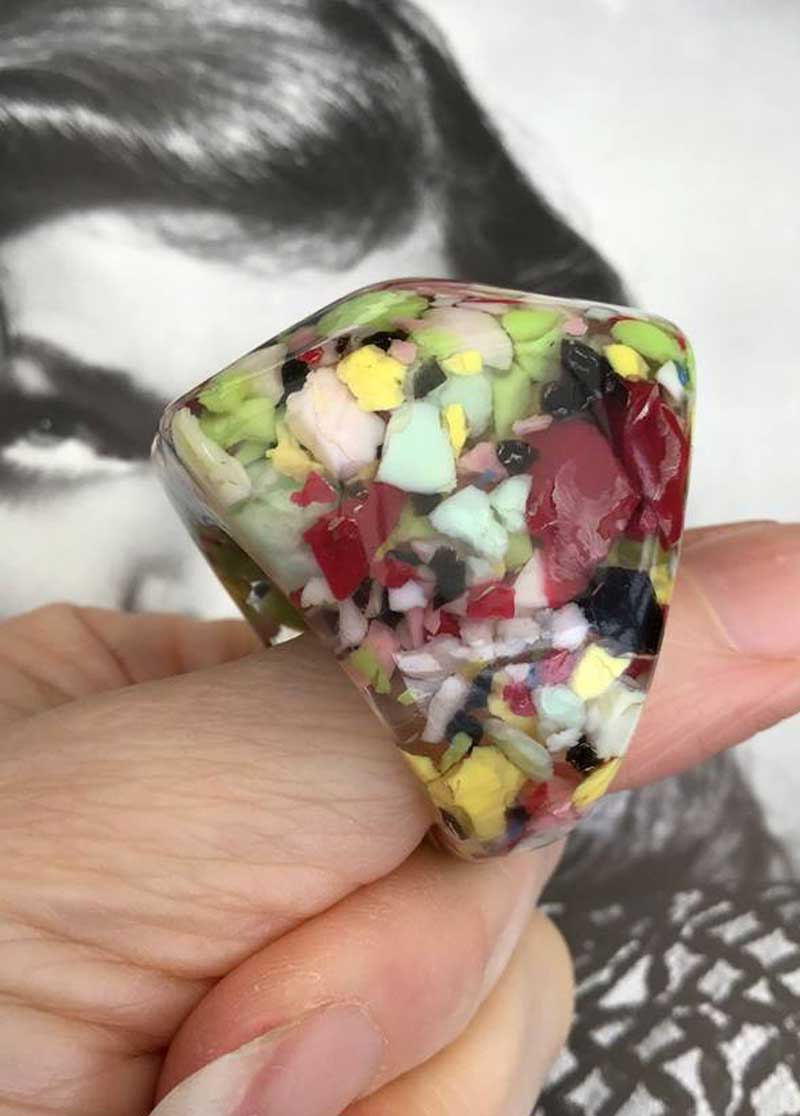 Retro Colourful Composite Confetti Lucite Bubble Ring
