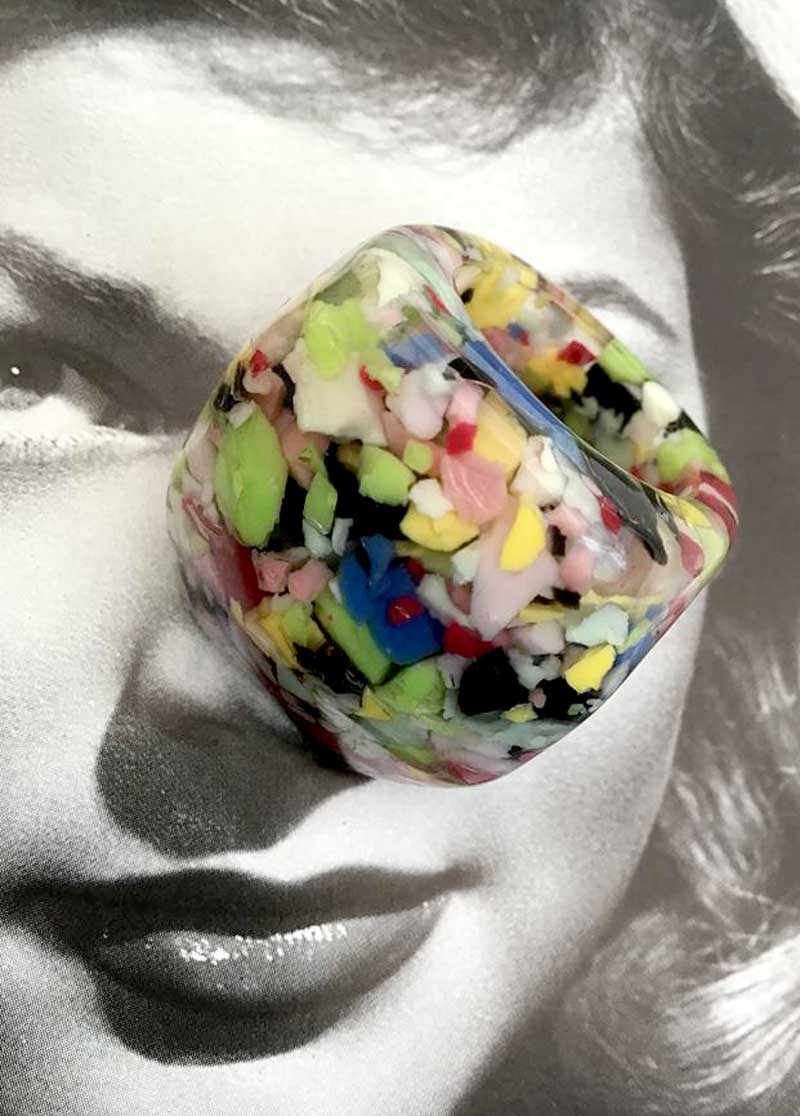 Retro Colourful Composite Confetti Lucite Bubble Ring