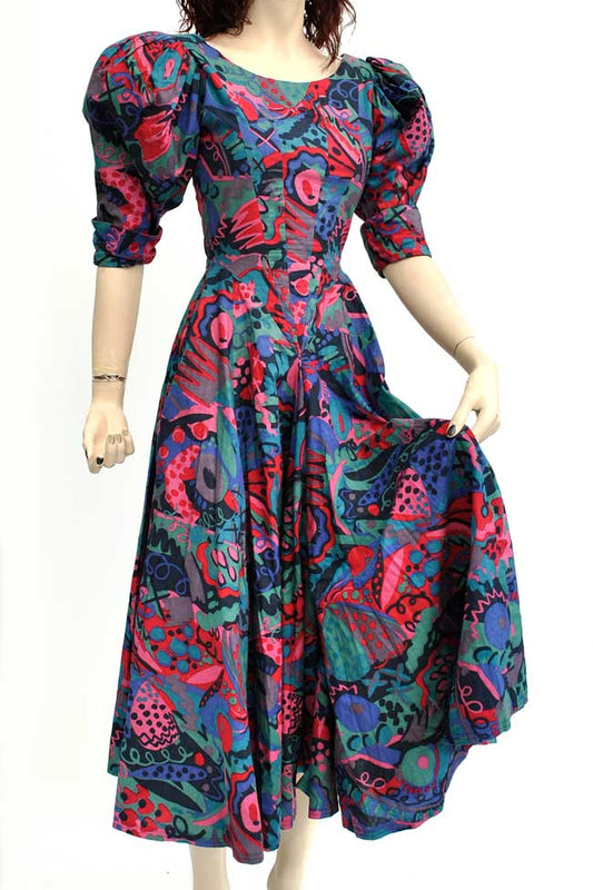 Droopy browns vintage hourglass waist summer cotton dress, victorian style