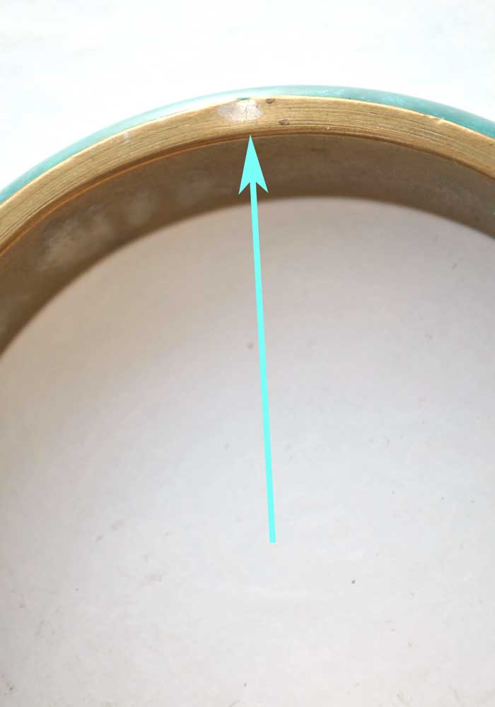 Vintage Turquoise Pearlescent Resin and Brass Bangle • Brass Bracelet