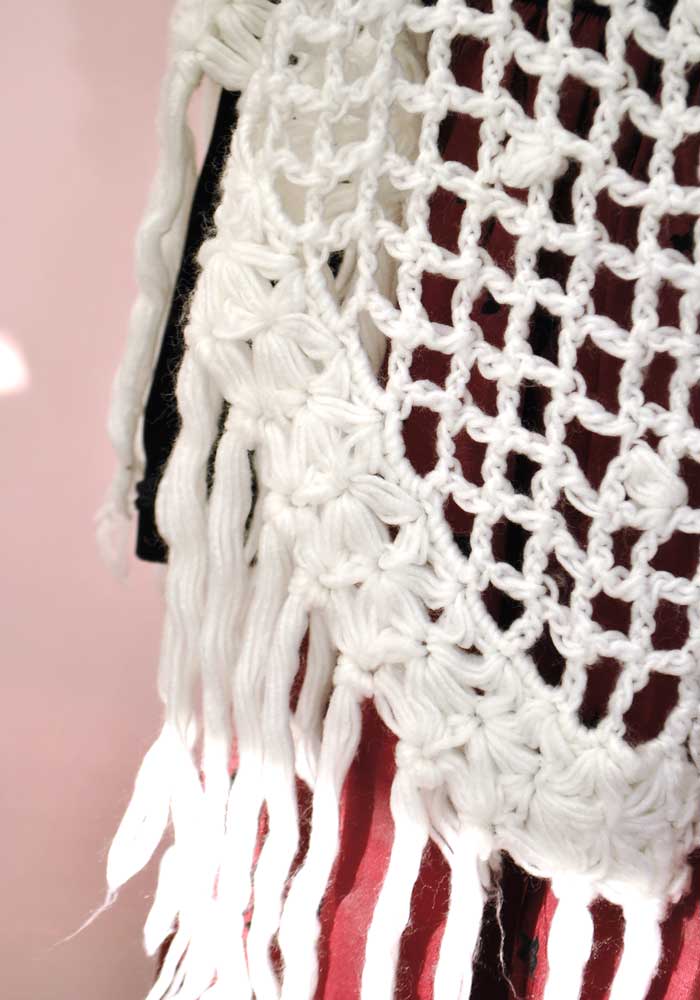 Vintage 60s White Boho Crochet Shawl Wrap with Tassels