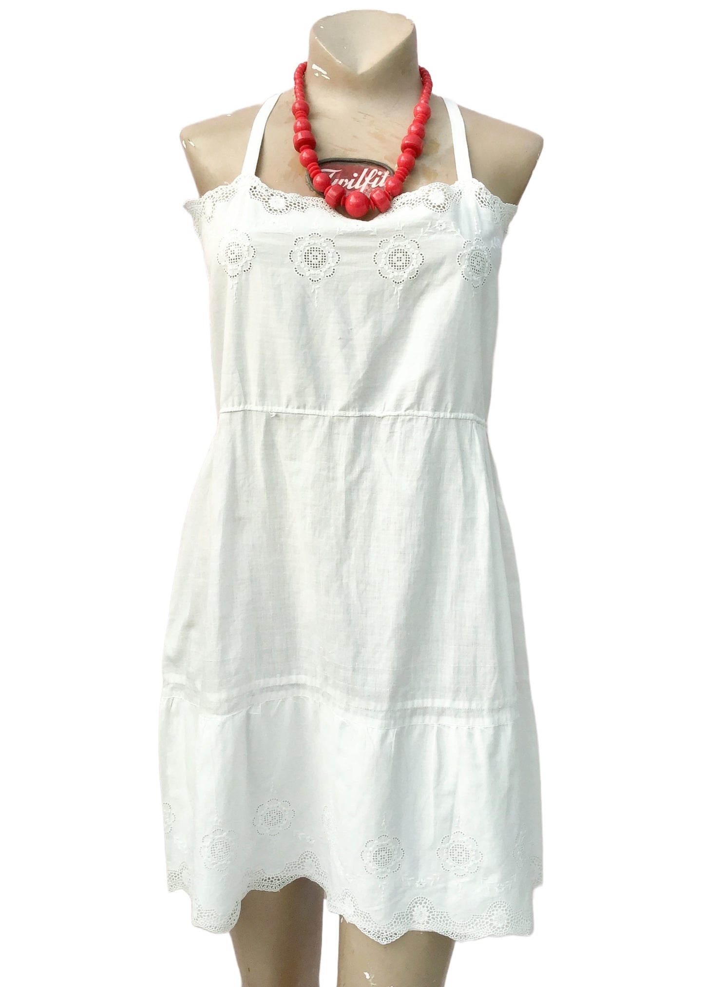 Antique White Cotton Mini slip dress • Broderie Anglais