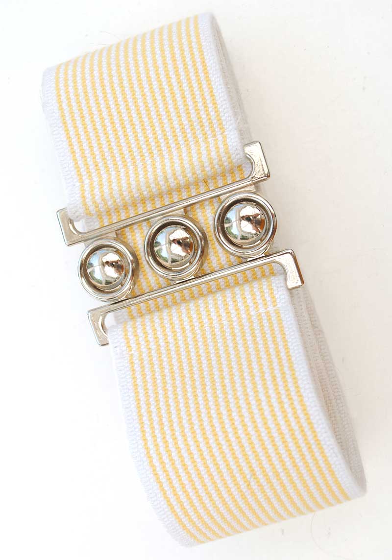 yellow and white stripes elasticated cincher belt, rock and roll 1950s style
