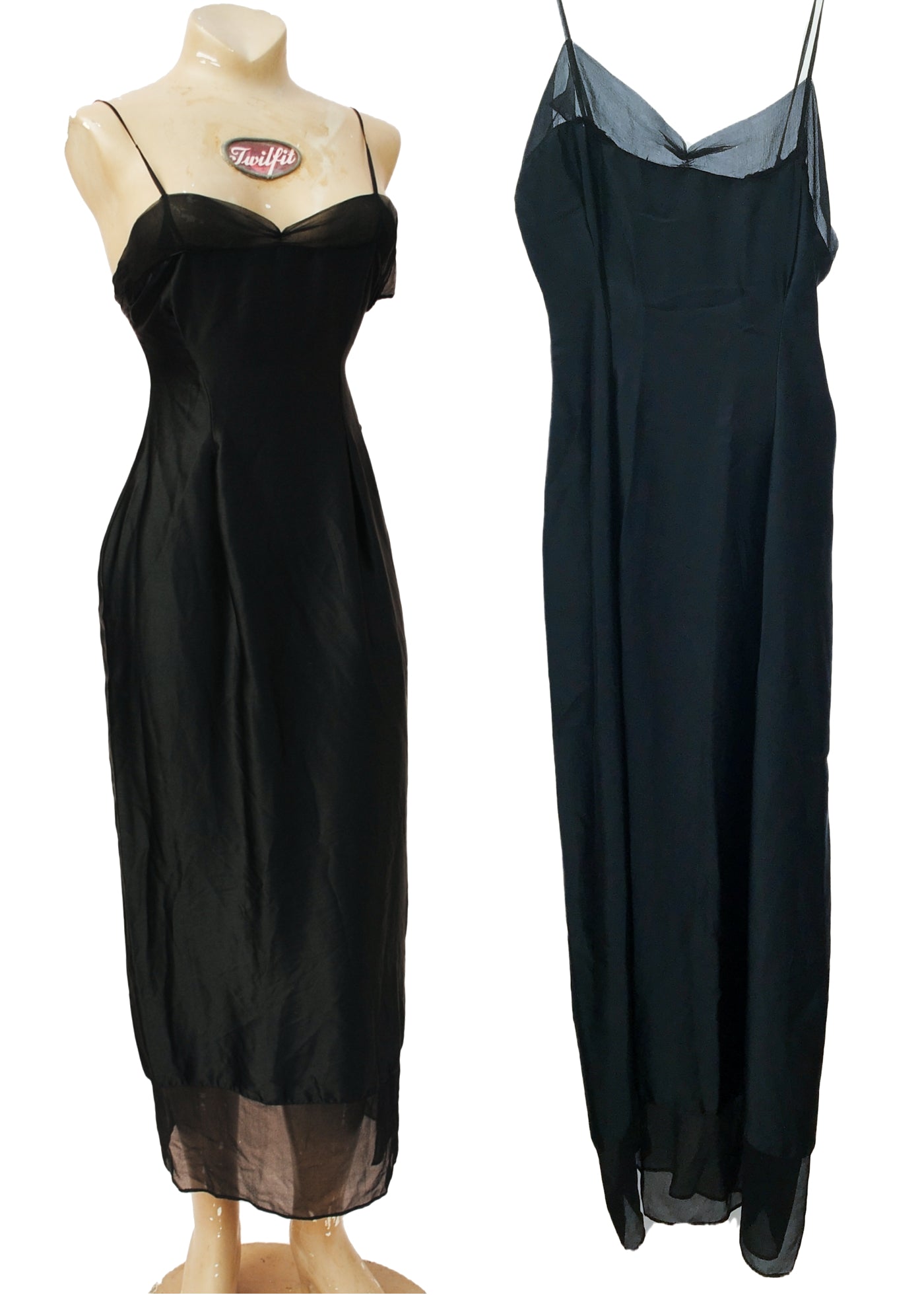 Vintage 20s Black Silk & Georgette Slip • Slip Dress • XS