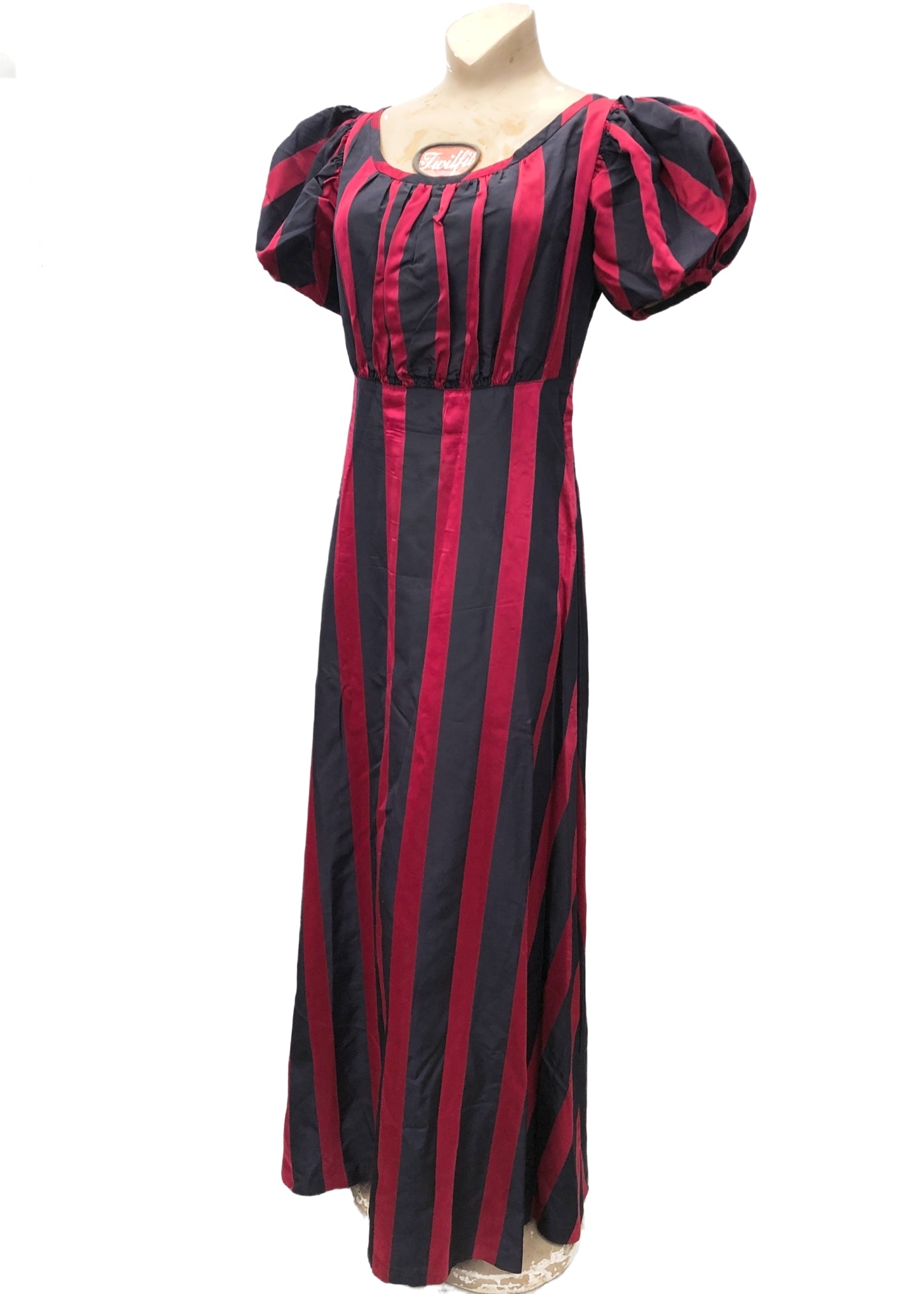1930s Vintage Raspberry Pink and Blue Striped Evening Gown
