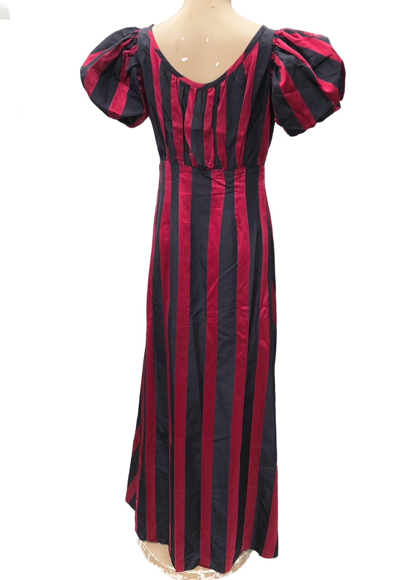 1930s Vintage Raspberry Pink and Blue Striped Evening Gown