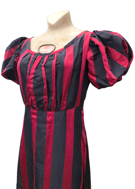 1930s Vintage Raspberry Pink and Blue Striped Evening Gown