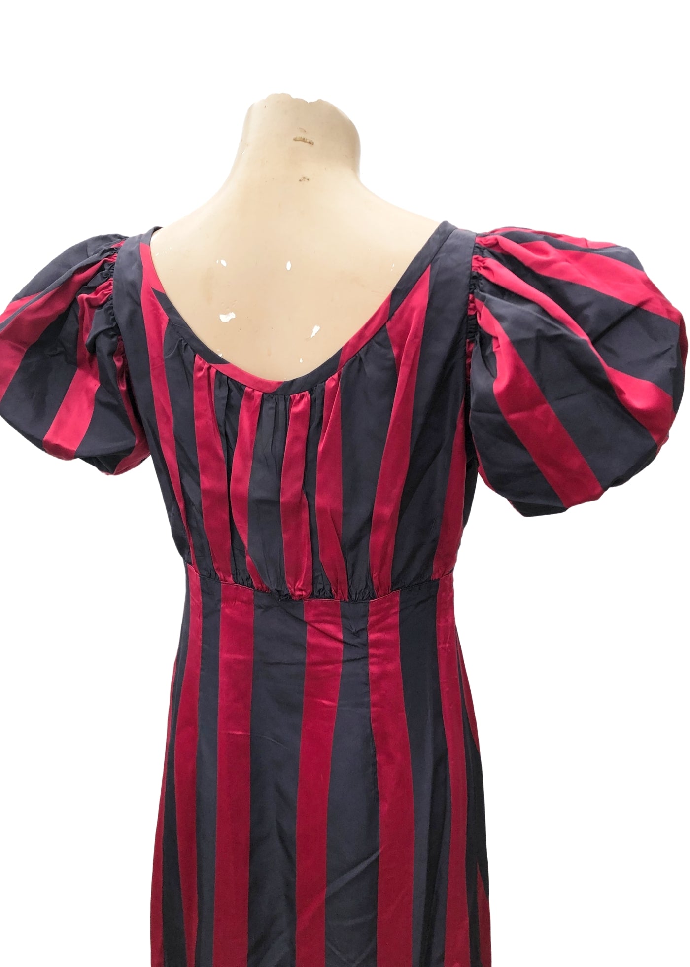 1930s Vintage Raspberry Pink and Blue Striped Evening Gown