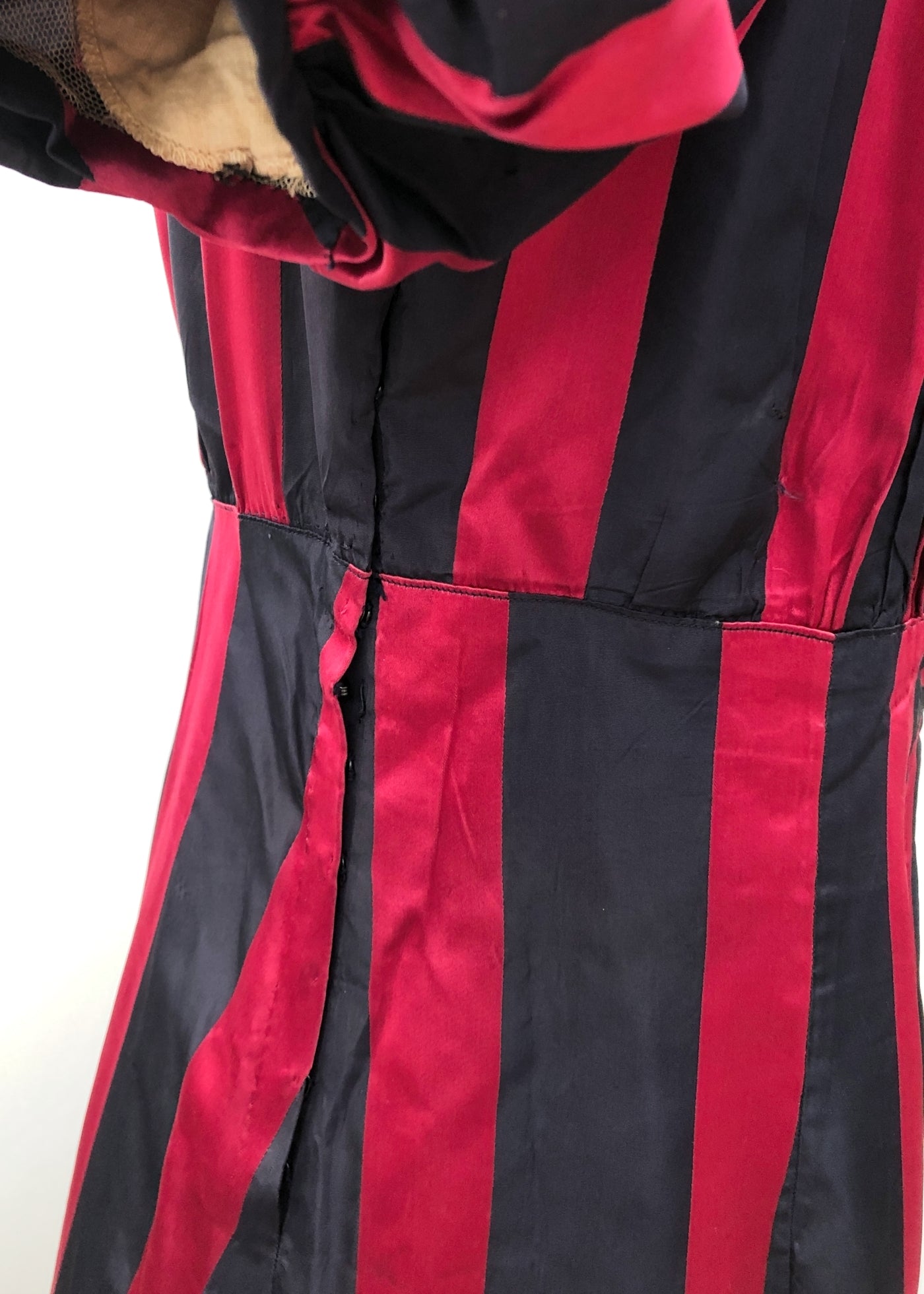 1930s Vintage Raspberry Pink and Blue Striped Evening Gown