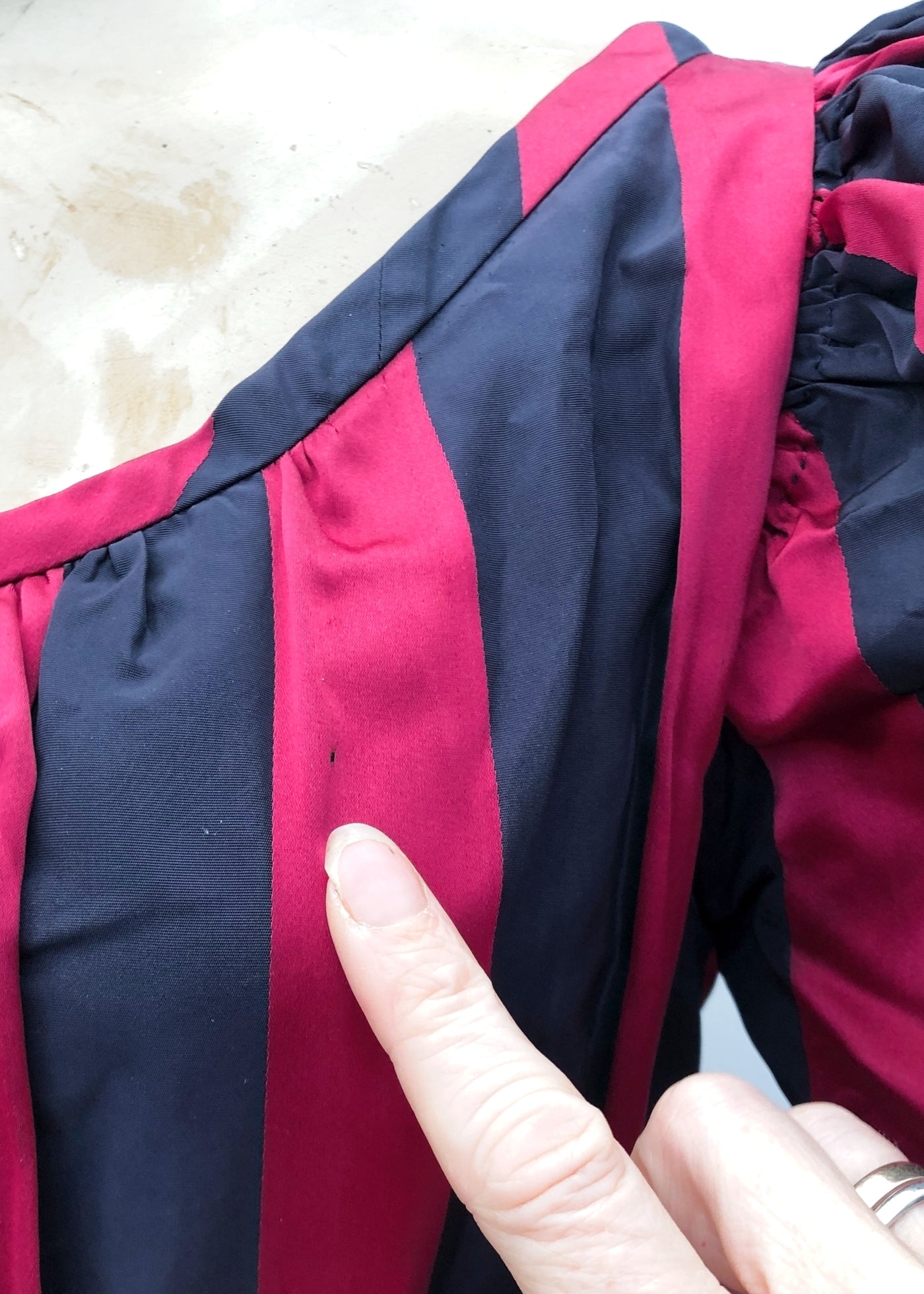 1930s Vintage Raspberry Pink and Blue Striped Evening Gown