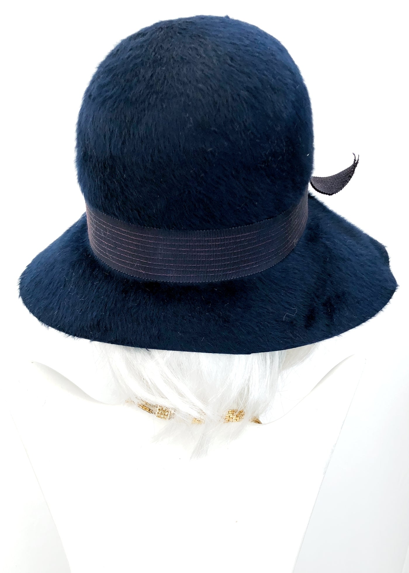 Vintage 60s Blue Furry Felt Wide Brim Cloche Hat • 30s Style Bucket Hat