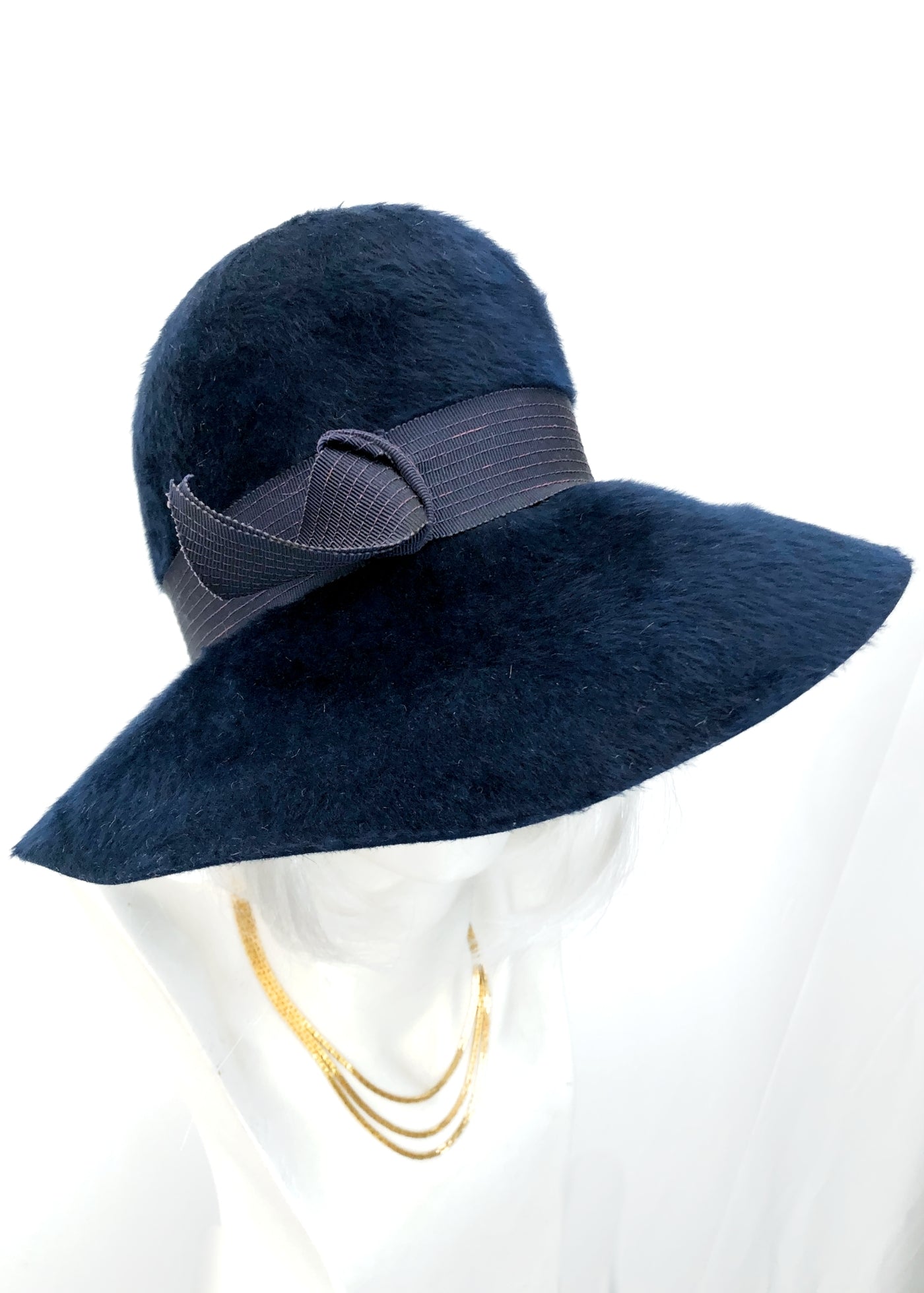 Vintage 60s Blue Furry Felt Wide Brim Cloche Hat • 30s Style Bucket Hat