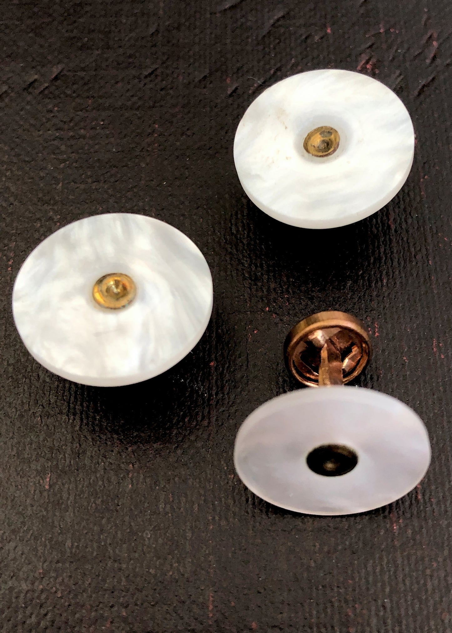 Three antique Edwardian Mother of Pearl Collar Stud Buttons
