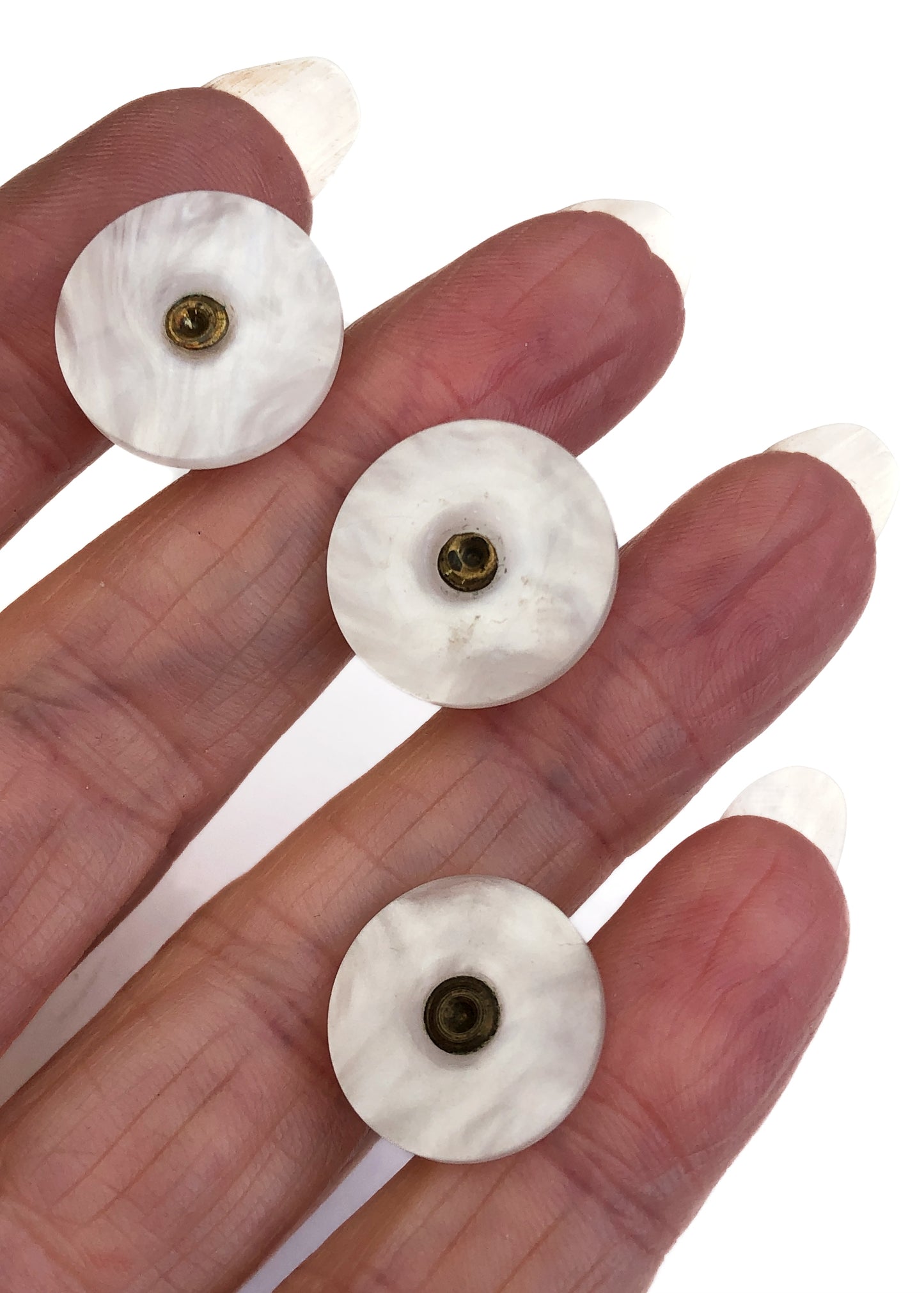 Three Vintage Edwardian Mother of Pearl Collar Stud Buttons