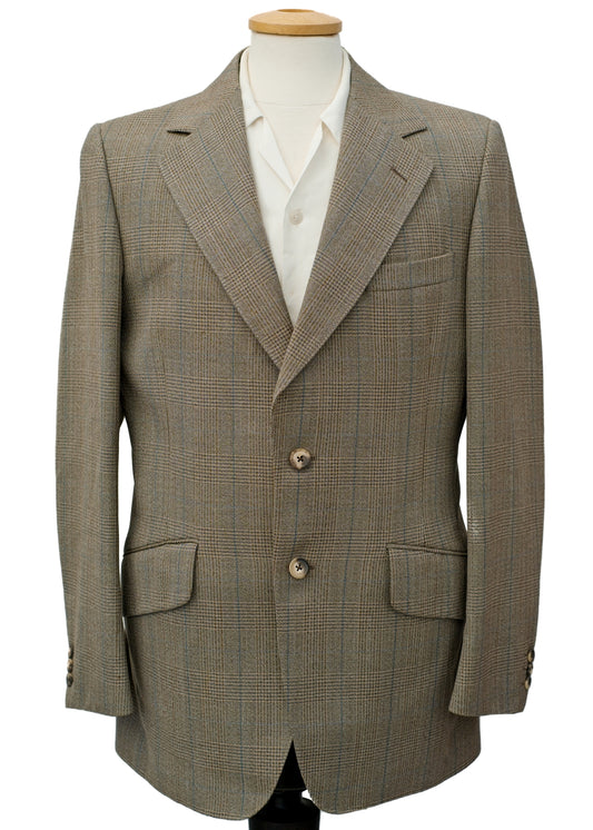 single breasted 1960s vintage aquascutum sports coat, blazer in beige windowpane plaid check, pure new wool for 40" chest