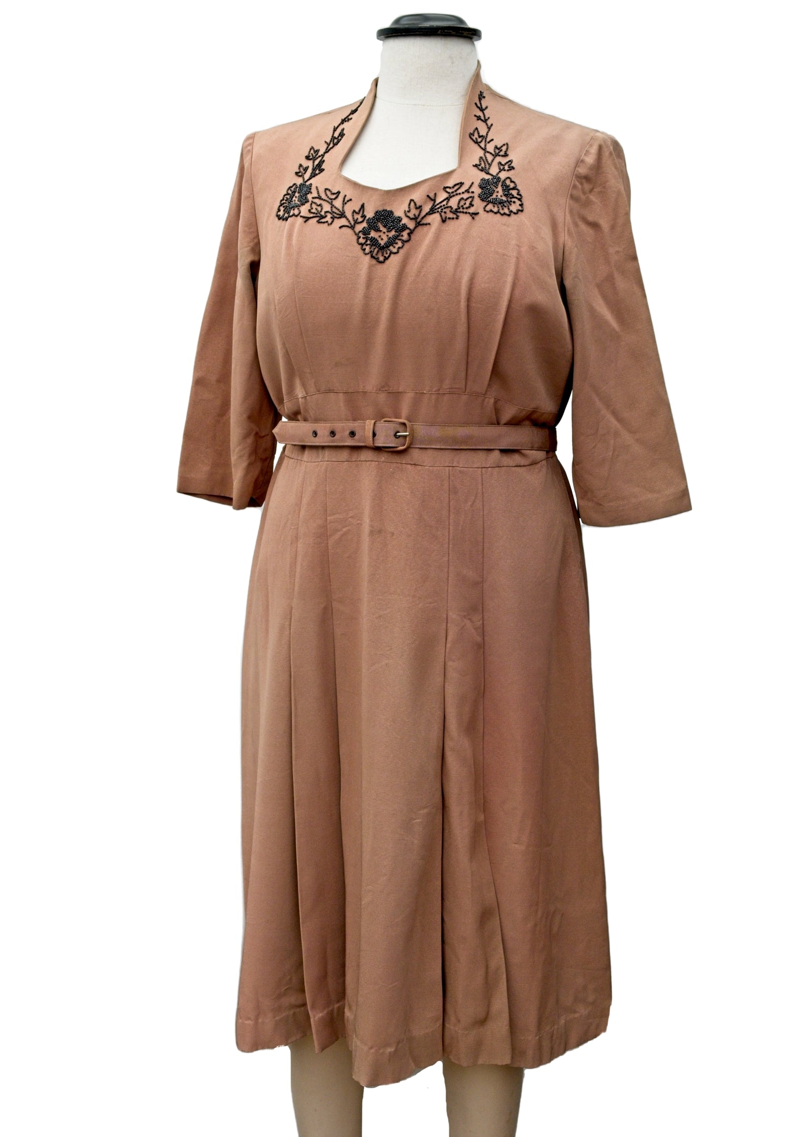 vintage 1940s coffee gabardine day dress to fit 46" bust