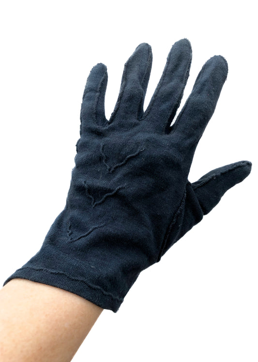 1940s Vintage Navy Blue Cotton Gloves • Flared Gauntlet Wrist