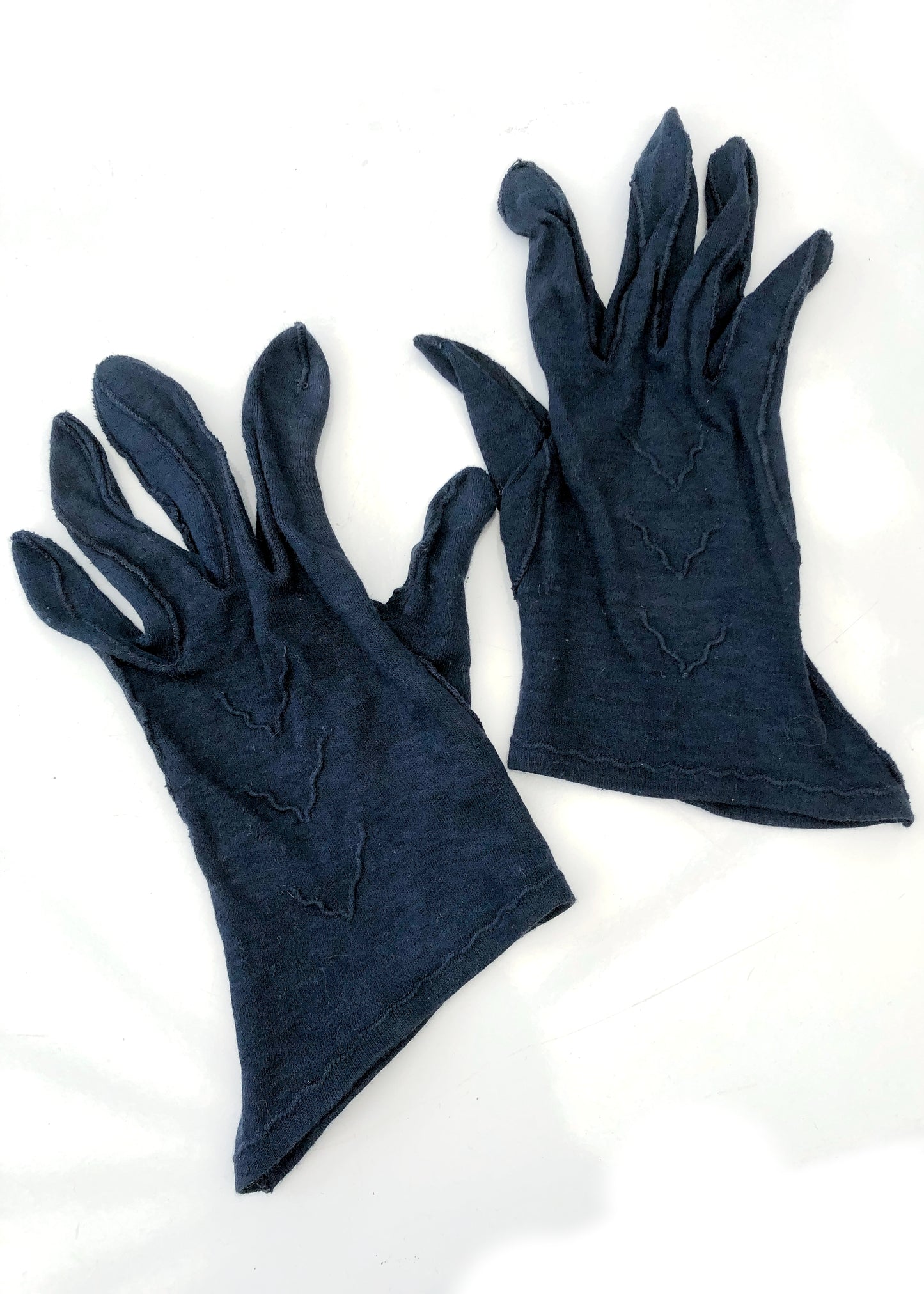 1940s Vintage Navy Blue Cotton Gloves • Flared Gauntlet Wrist