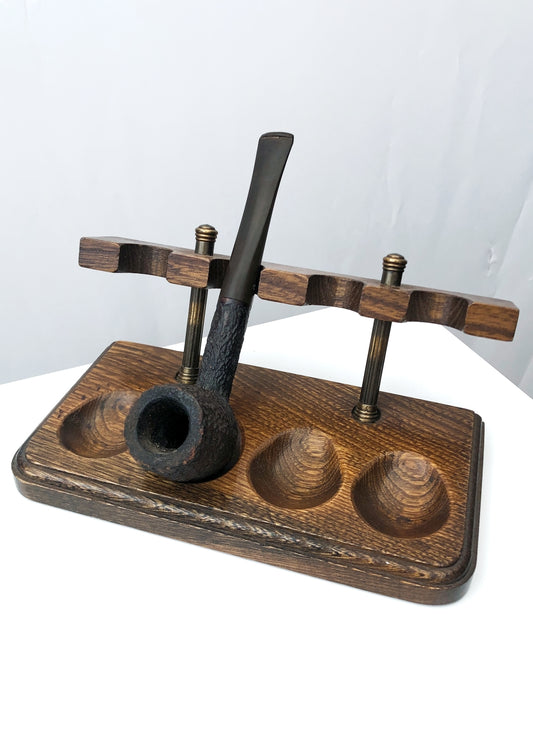 Vintage Mid‑Century Wooden & Brass 4‑Pipe Stand • Man Cave • Study Decor