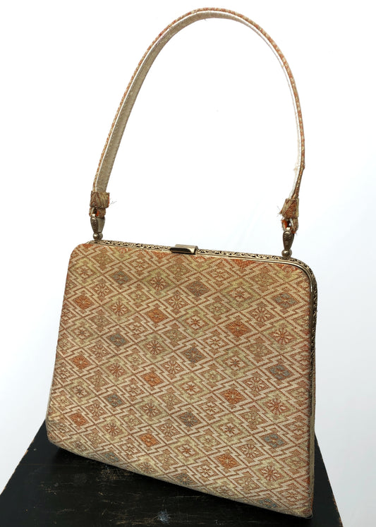 Vintage 50s Gold Brocade Lamé Purse with Yellow Lining