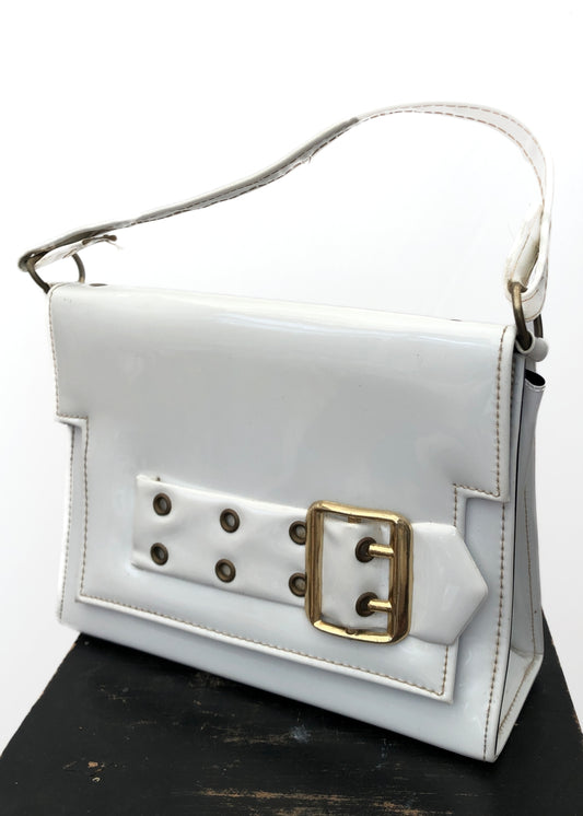 Vintage 60s White Patent Vinyl Shoulder Bag • Mod • Go Go