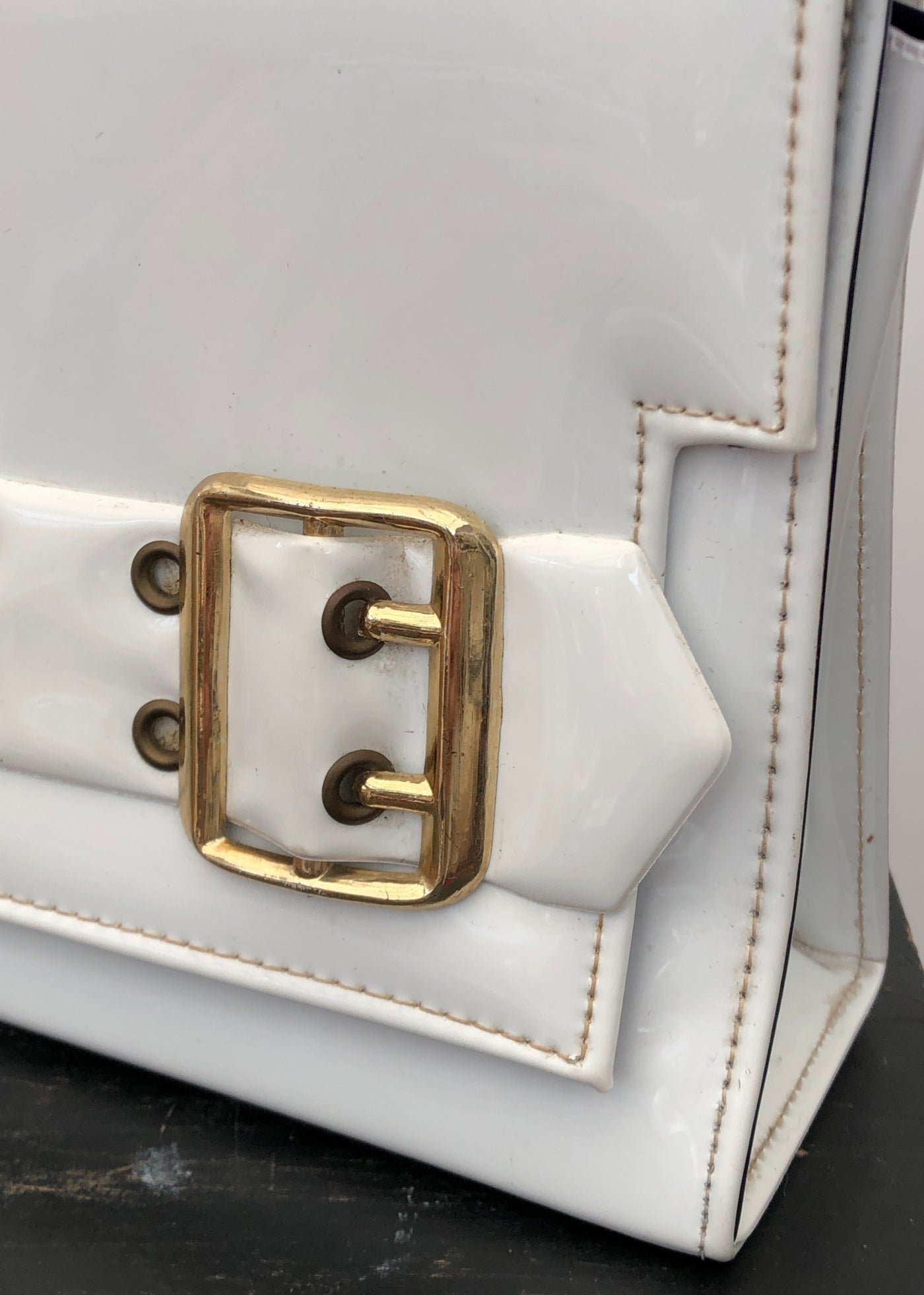 Vintage 60s White Patent Vinyl Shoulder Bag • Mod • Go Go