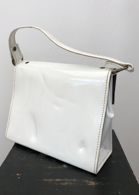 Vintage 60s White Patent Vinyl Shoulder Bag • Mod • Go Go