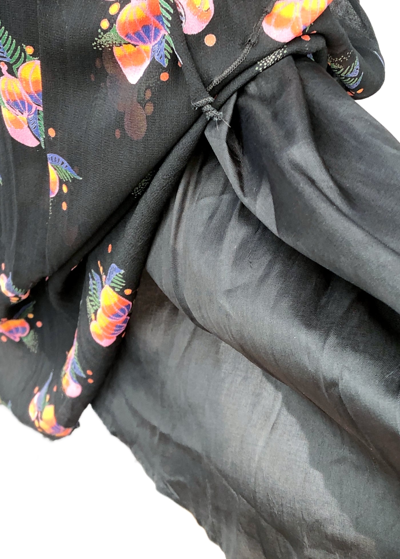 Vintage 70s does 30s Chiffon Caped Tiered Peplum Dress • Sleeveless