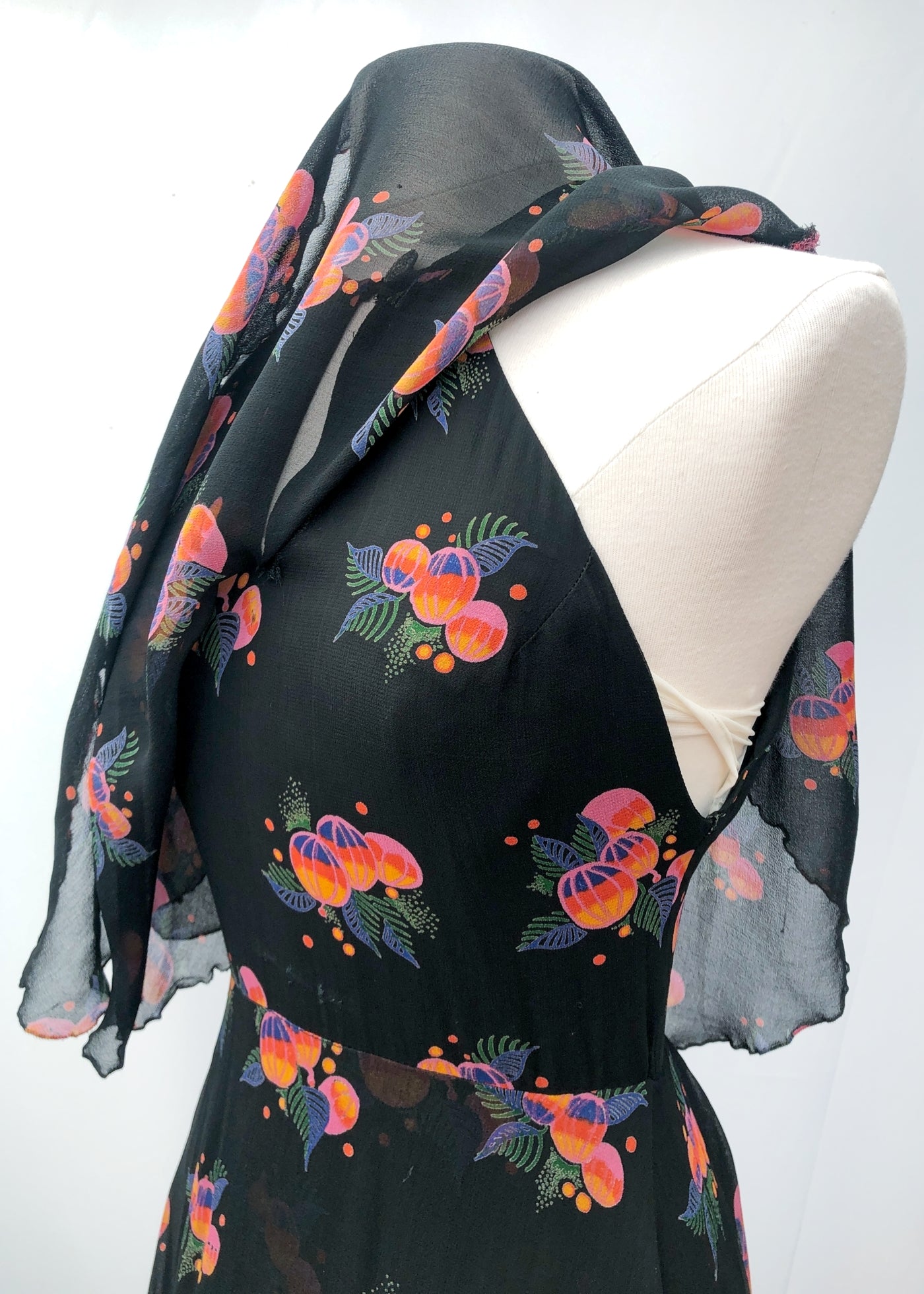 Vintage 70s does 30s Chiffon Caped Tiered Peplum Dress • Sleeveless