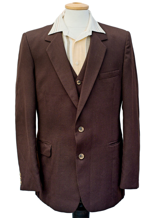 brown vintage suit for men, 1970s hepworths comprising of a jacket and waistcoat vest