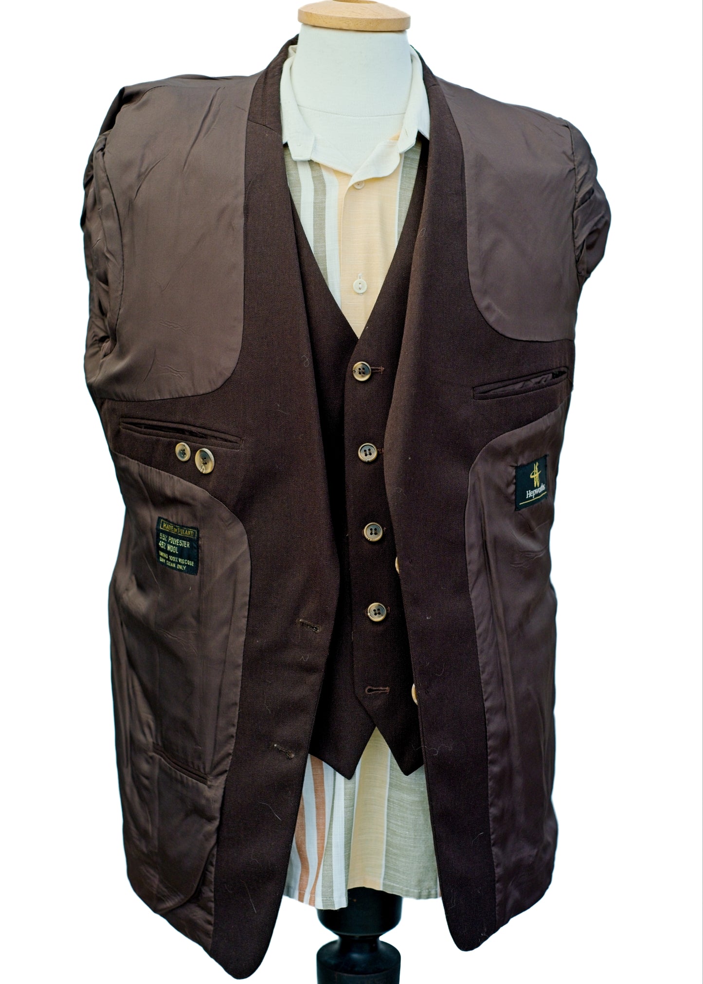 Men's Hepworth's Brown 2 Piece Jacket Waistcoat Suit • 42R