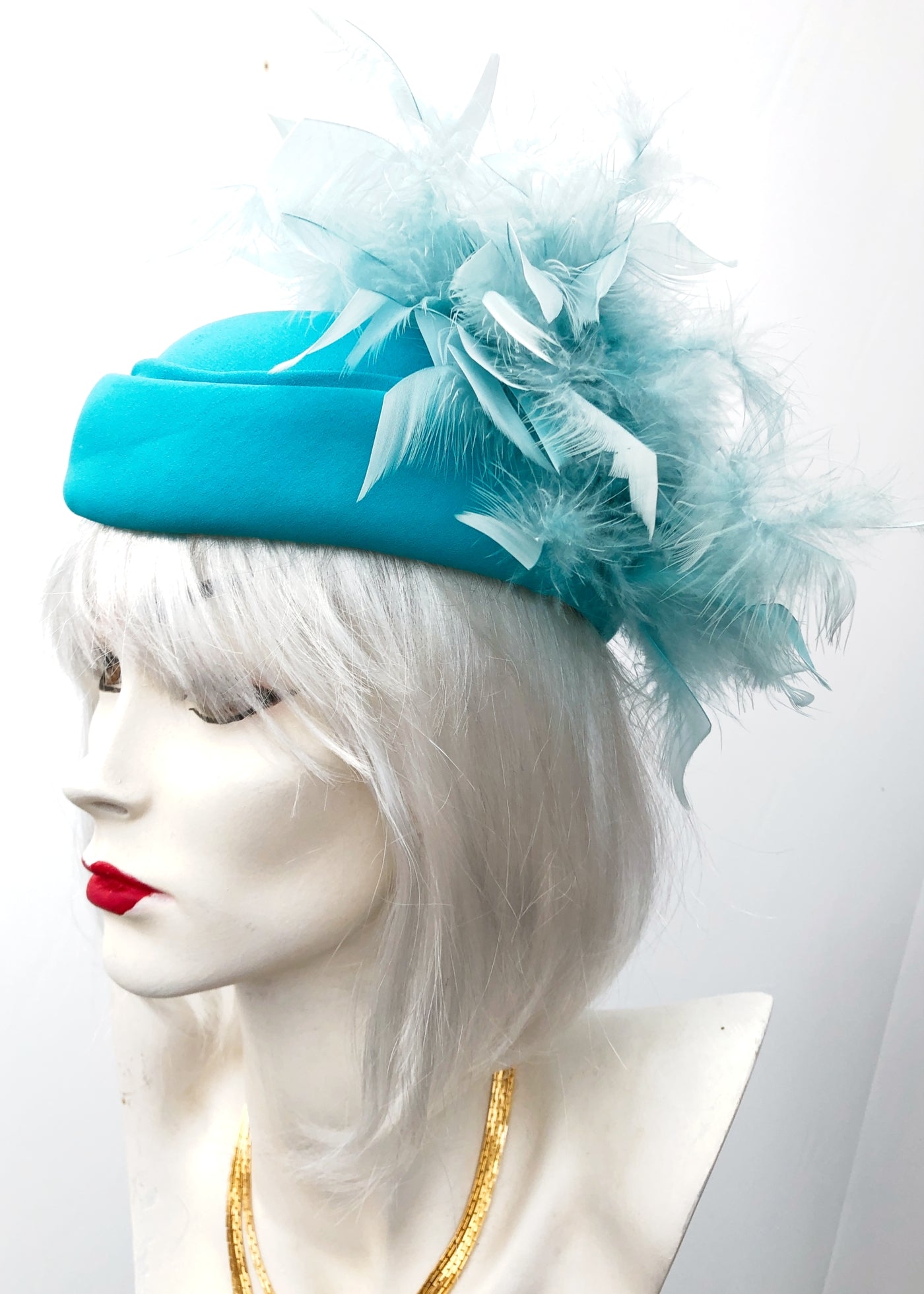 Vintage 80s Turquoise Coque Feather Wedding Hat
