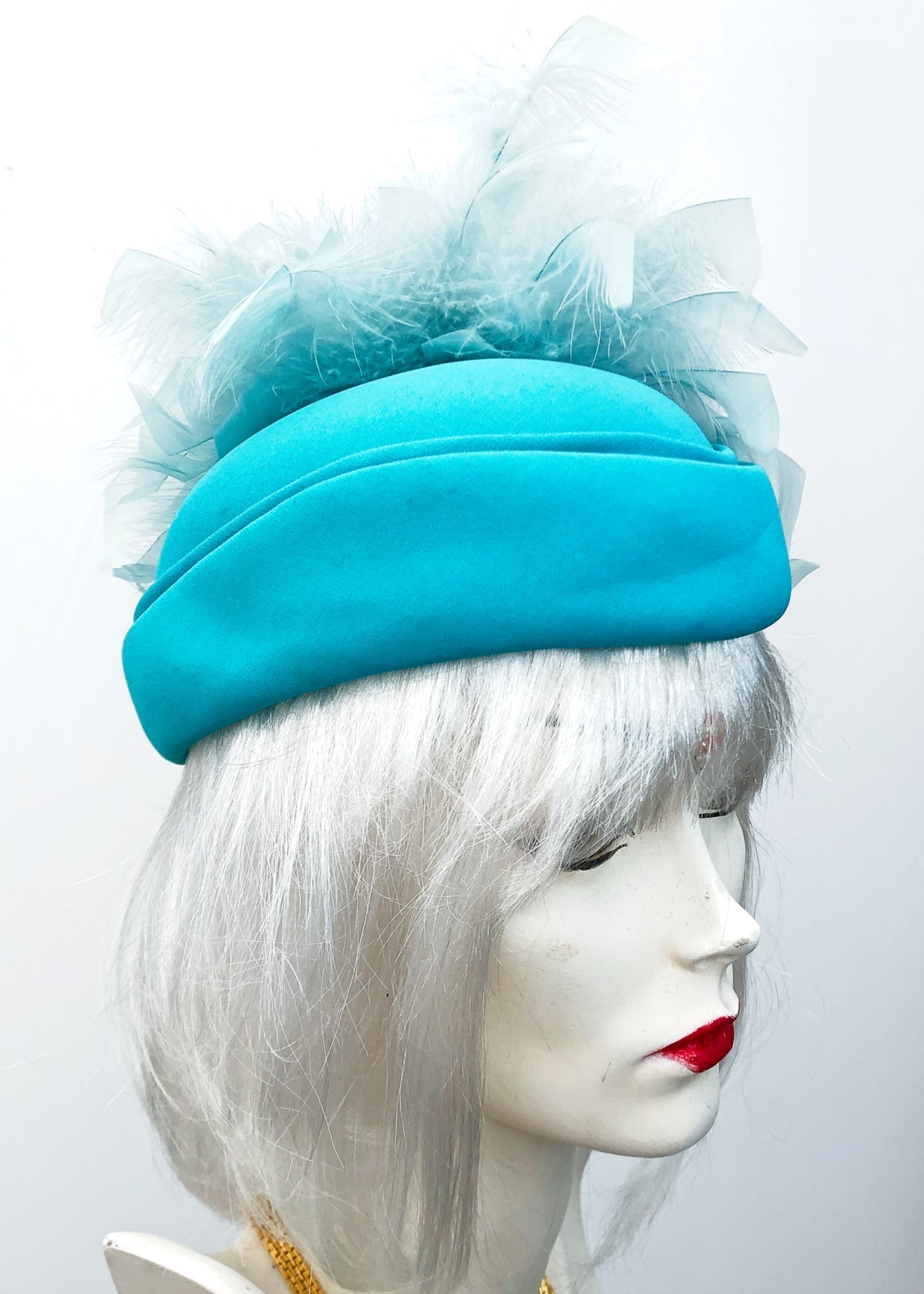 Vintage 80s Turquoise Coque Feather Wedding Hat