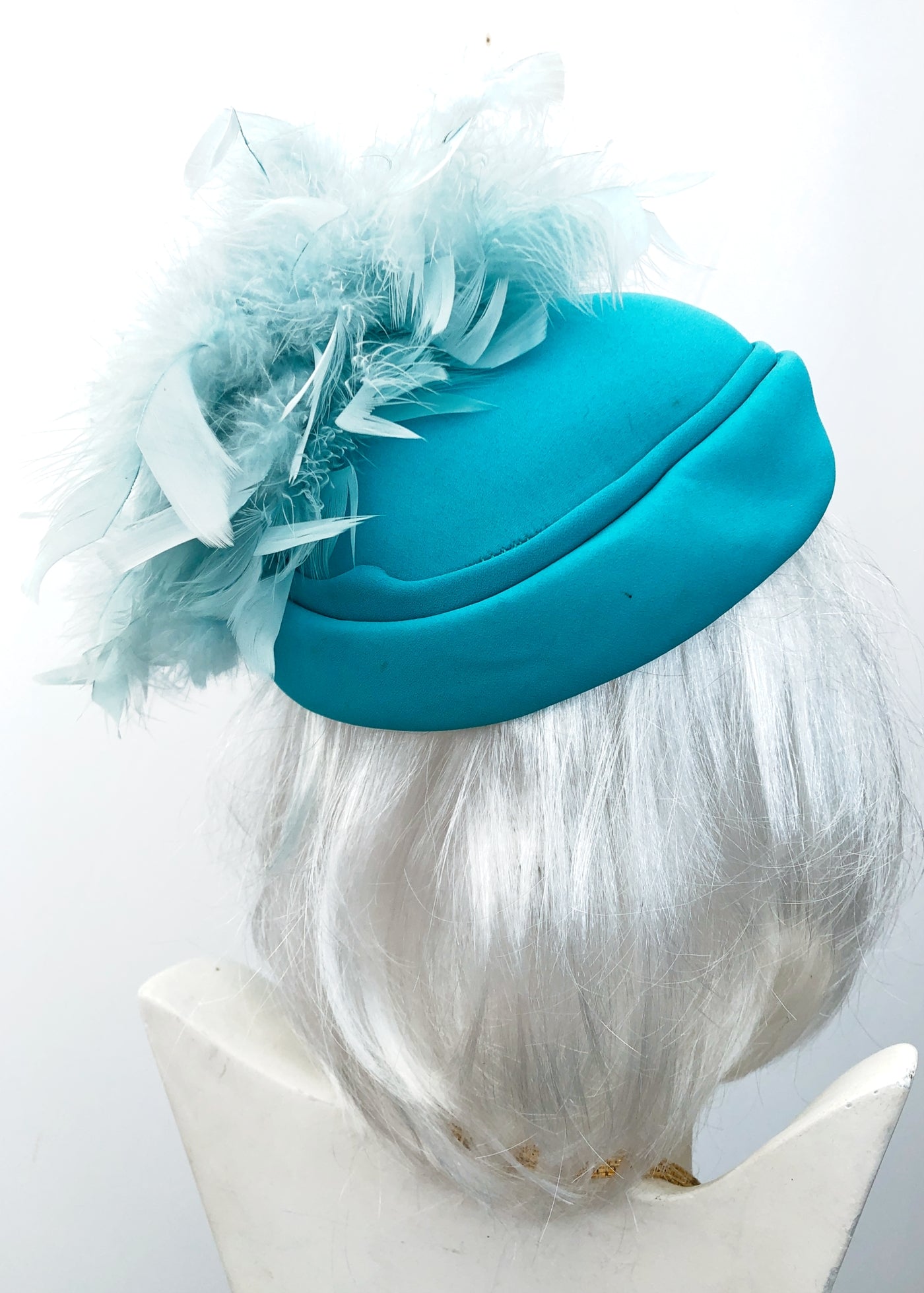 Vintage 80s Turquoise Coque Feather Wedding Hat