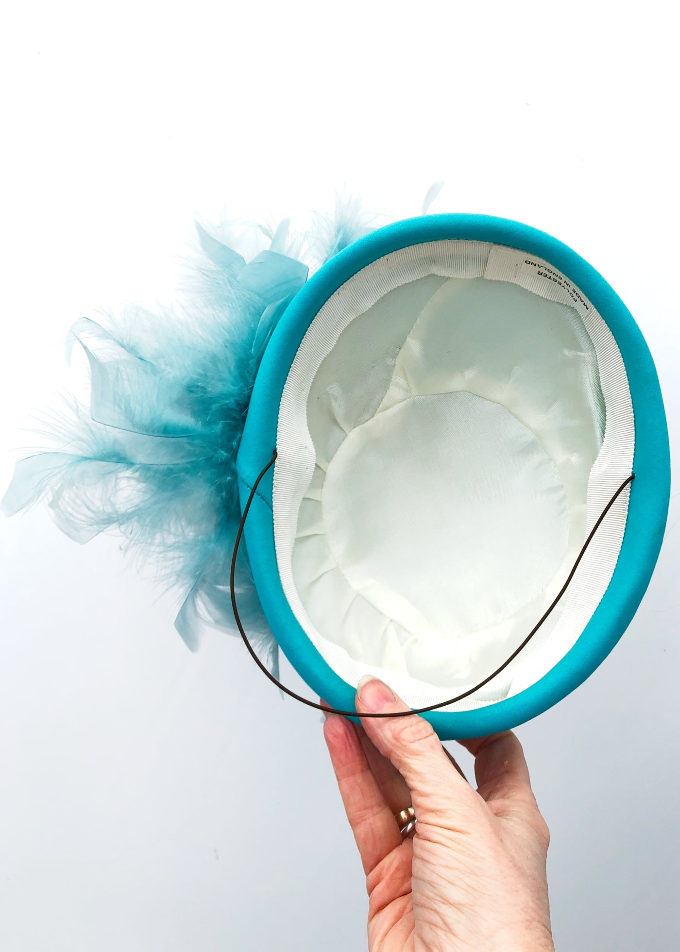 Vintage 80s Turquoise Coque Feather Wedding Hat