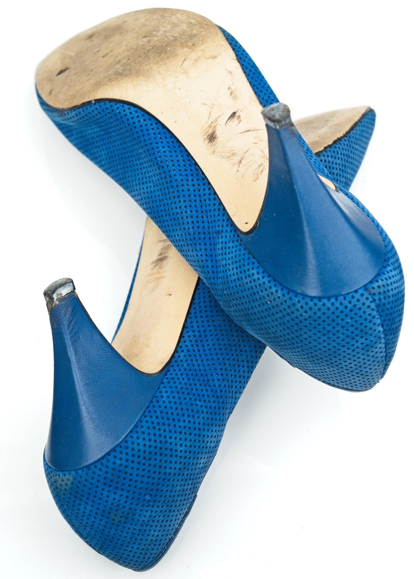 Vintage 80s Blue Pierced Mesh Suede Peep Toe Court Shoes • Size 6