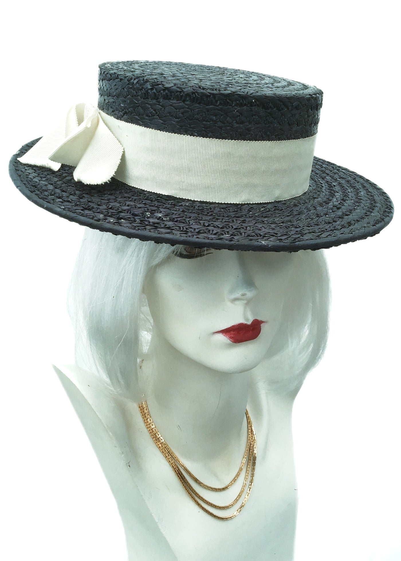 Women's Original Vintage school Blue Ridgemont Straw Boater Hat