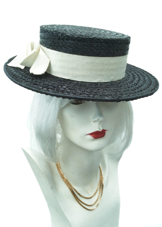 Women's Original Vintage school Blue Ridgemont Straw Boater Hat