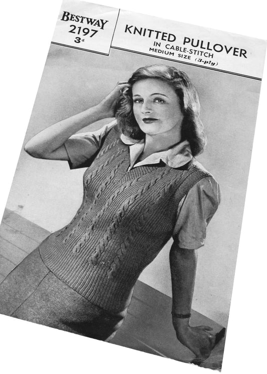 1940s Bestway #2197 Pullover Knitting Pattern • Medium 34"