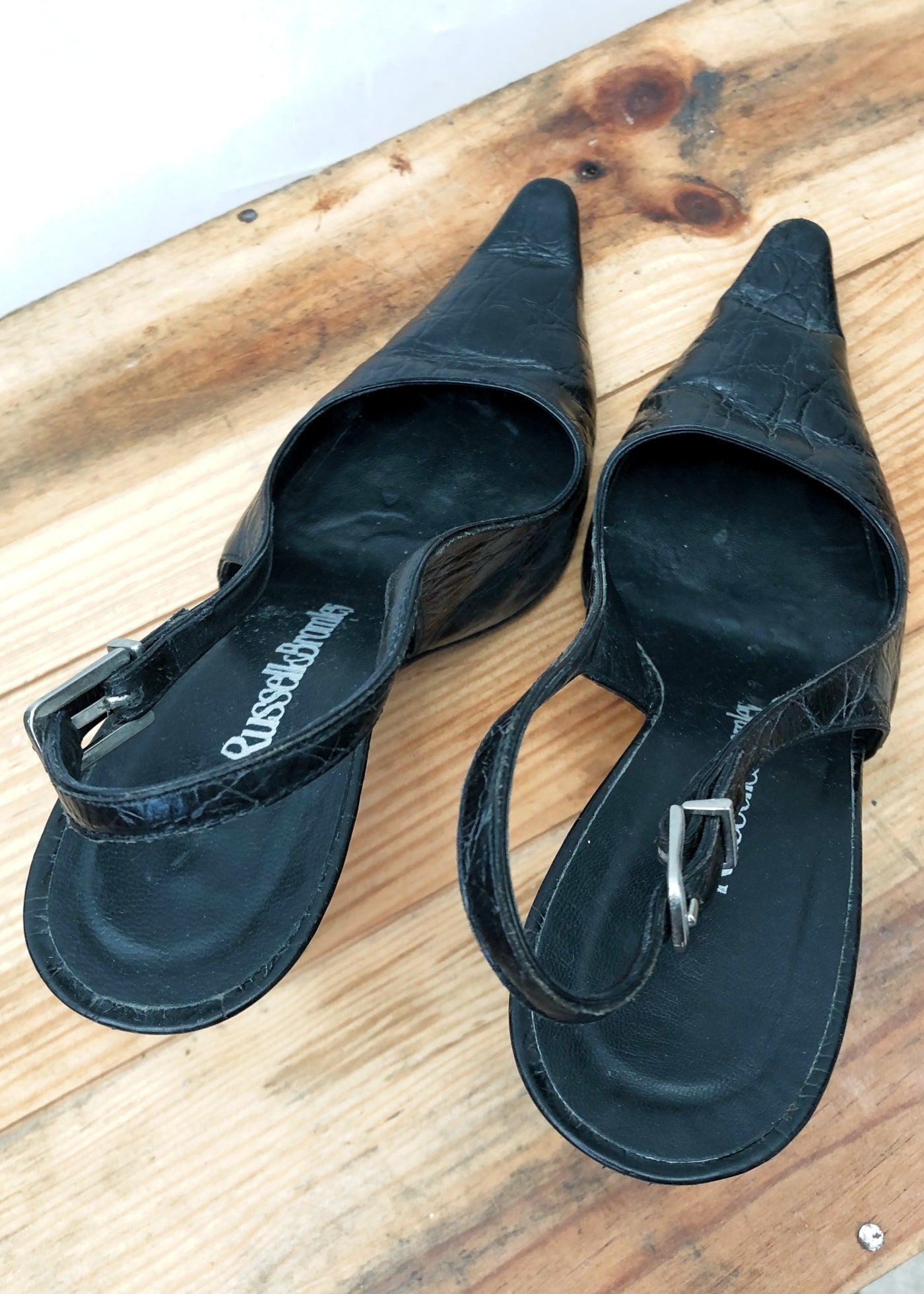 Vintage 90s Russell & Bromley Black Pointy Slingback Sandals Shoes • size UK4