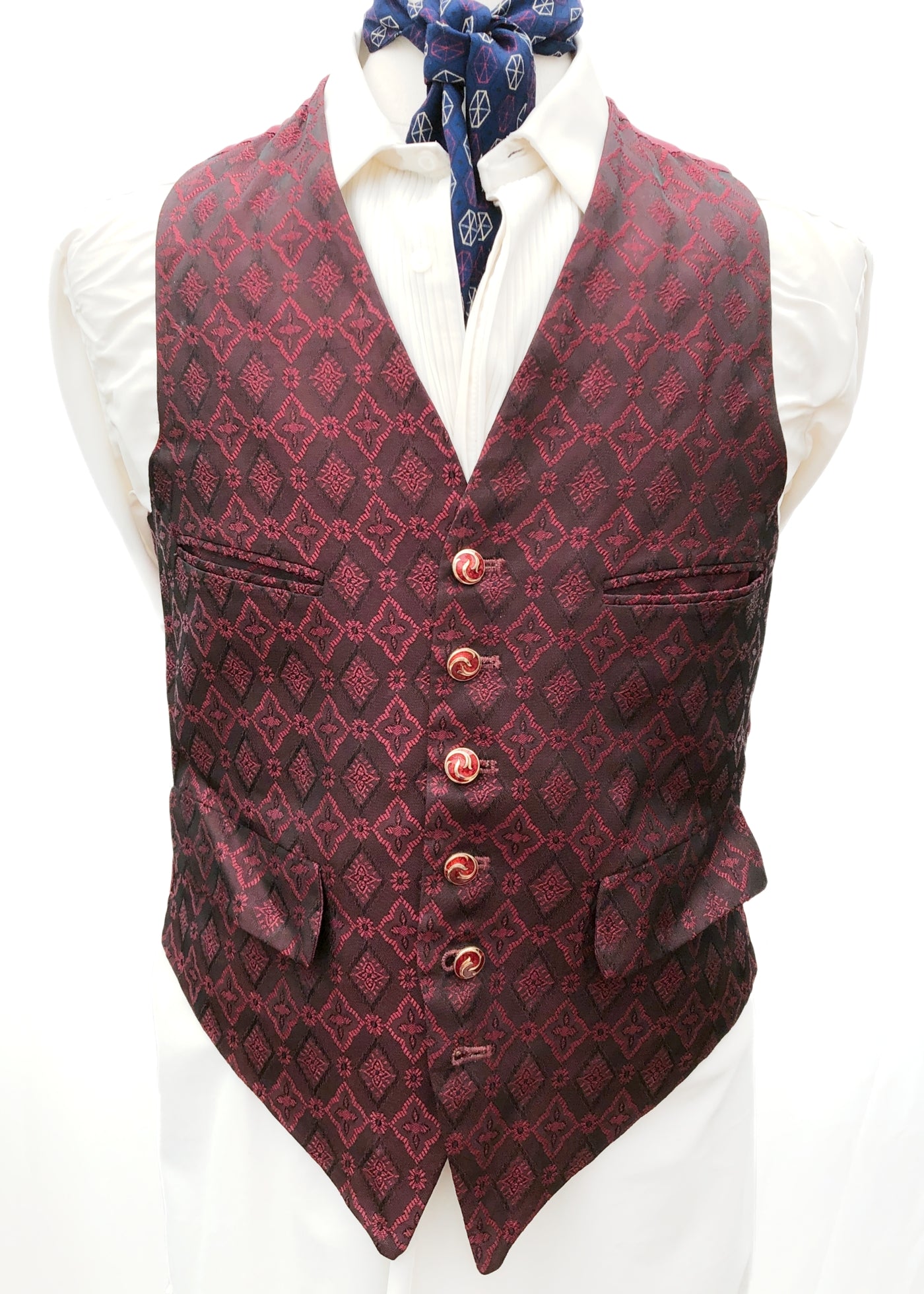 Men's Burgundy gothic Jacquard Dunn & Co Dress Waistcoat Vest • 38"