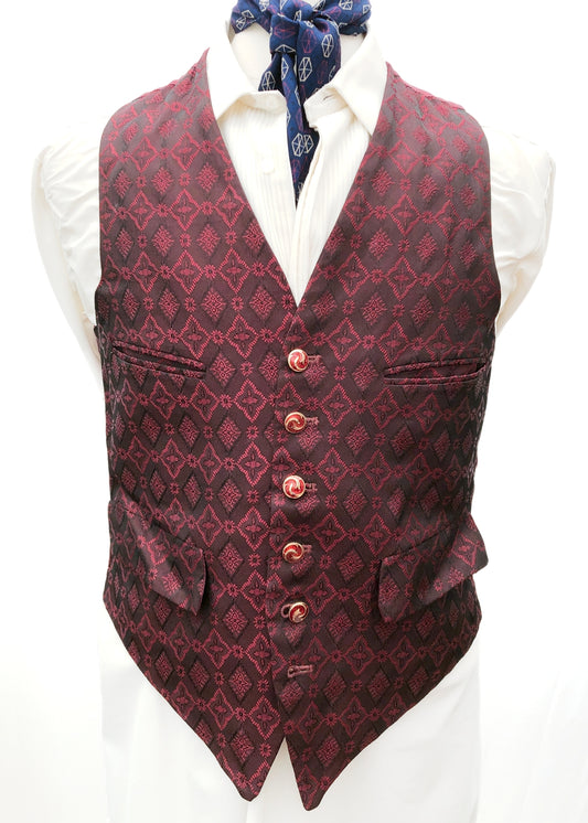Men's Burgundy gothic Jacquard Dunn & Co Dress Waistcoat Vest • 38"