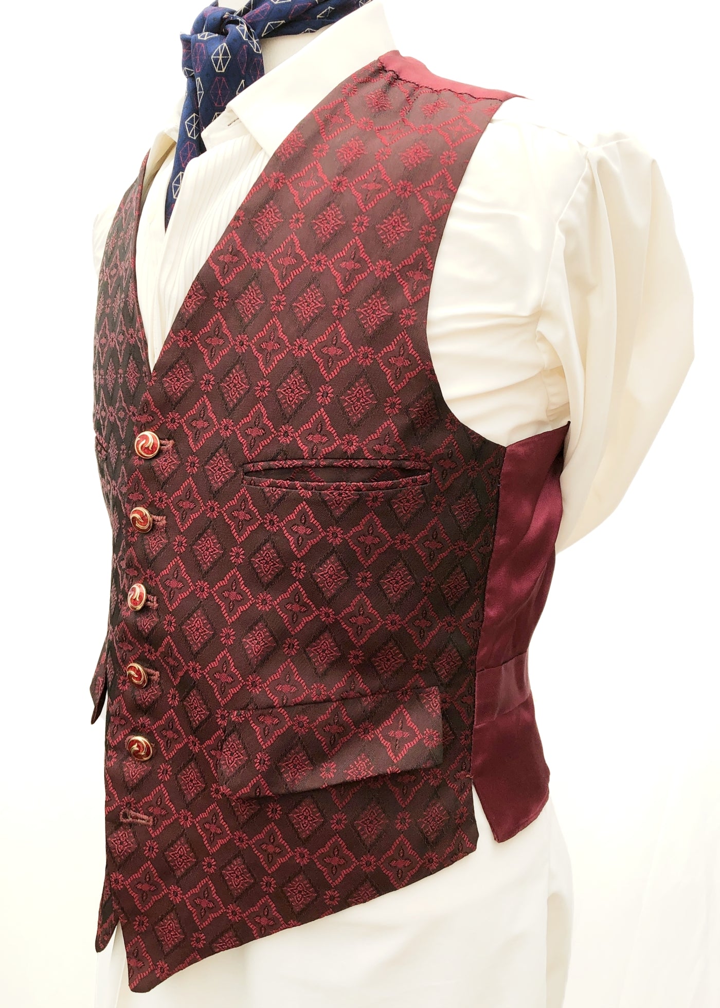 Men's Burgundy Brocade Steampunk Waistcoat Vest • 38" • Dunn & Co