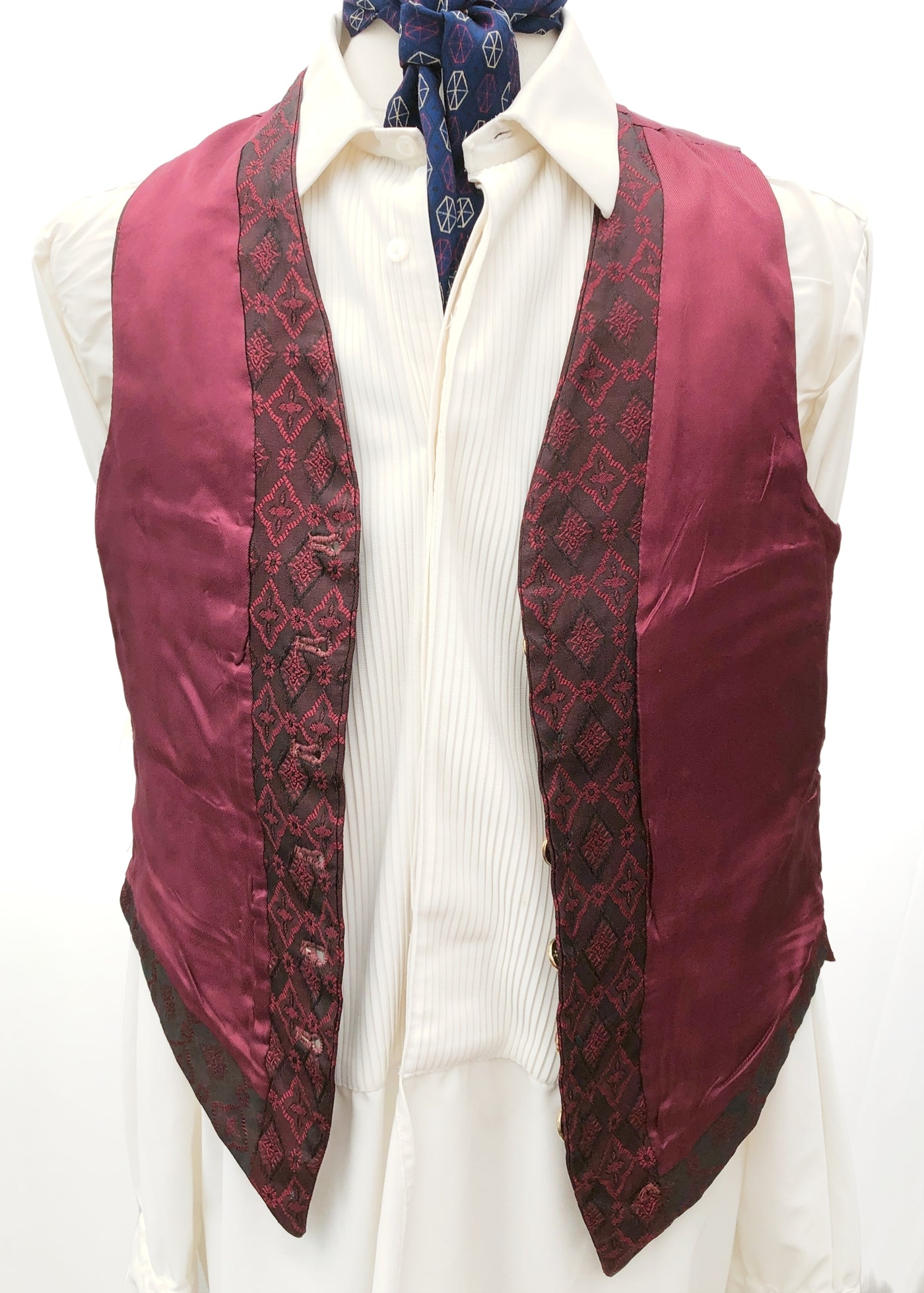 Men's Burgundy Brocade Steampunk Waistcoat Vest • 38" • Dunn & Co