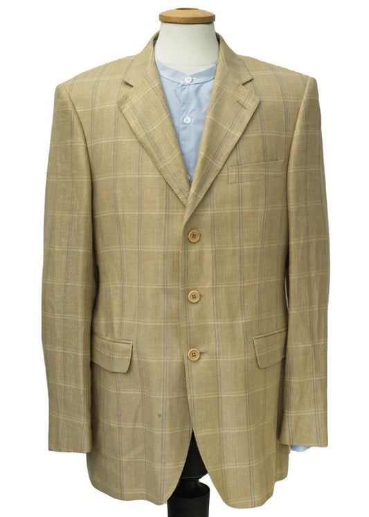vintage 80s cream silk linen summer blazer for men to fit 40 long, in a windowpane check cloth
