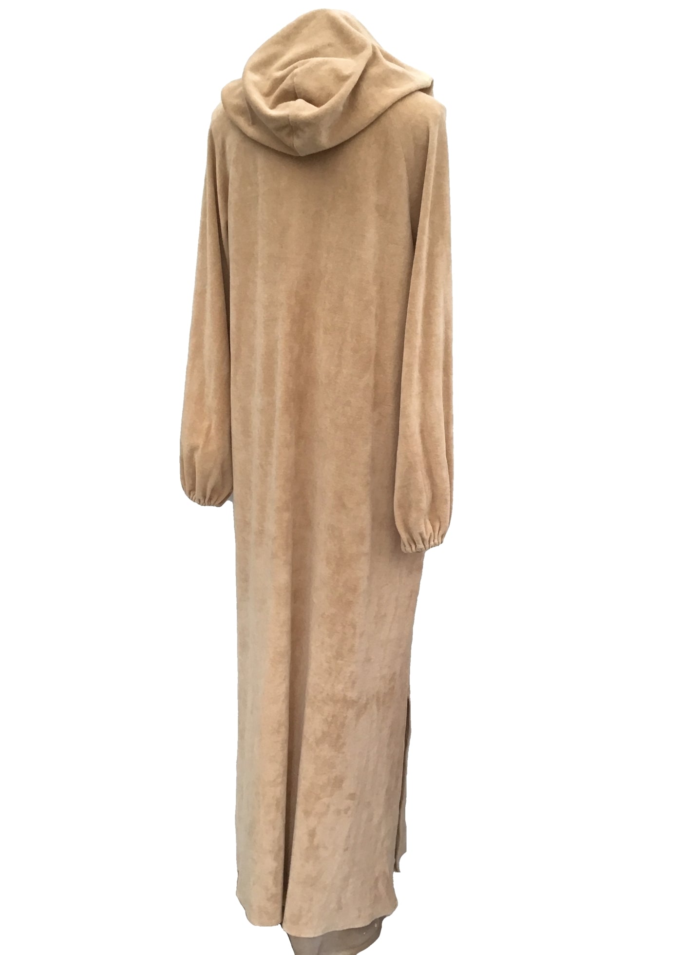 Vintage 60s 70s Camel Velour Hooded Maxi Dress • Cosy House Dress